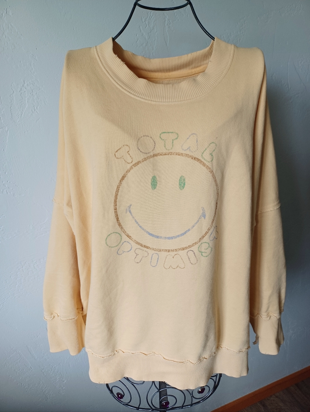 Aerie Yellow 'Total Optimist' Smiley Face Sweatshirt